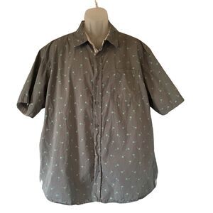 Paper Denim & Cloth Men’s Gray W/Teal Palms Short Seeve Button Down Shirt 2XL